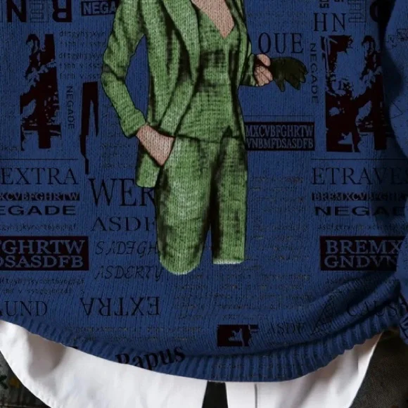 Blue Graphic Print Women's Sweater - Picture 3 of 4